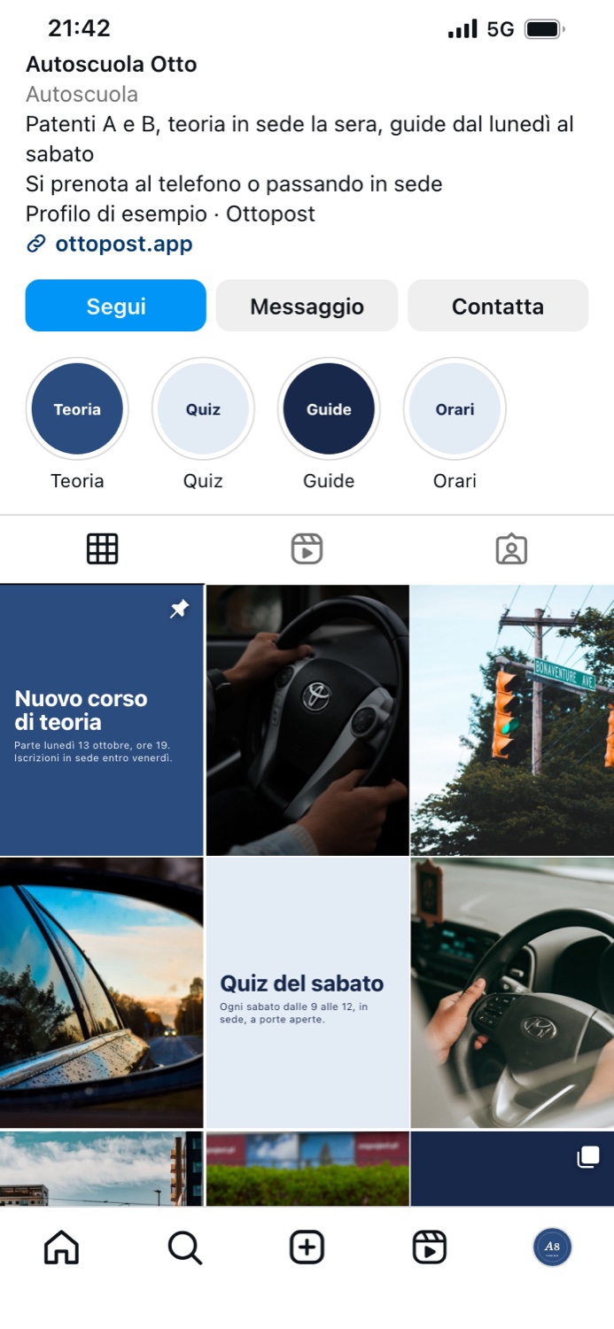Profilo Instagram di esempio: Autoscuola Otto