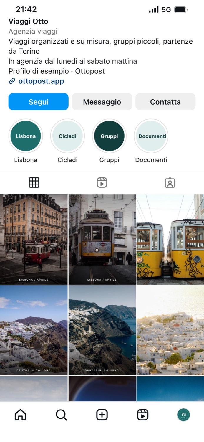 Profilo Instagram di esempio: Viaggi Otto